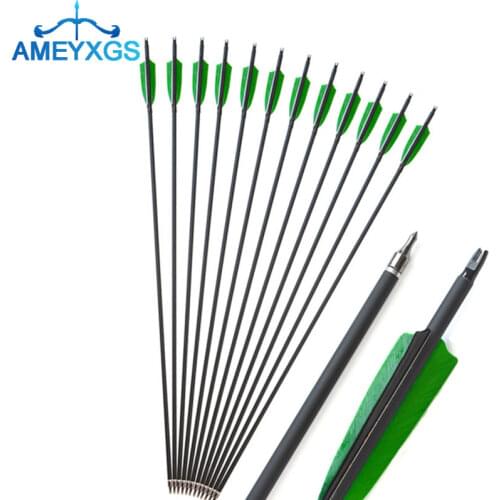 6/12pcs 30" Archery Carbon Arrows Turkey Feathers Points Tips Spine 500 Hunting Arrow For Outdoor Training Shooting Accessories