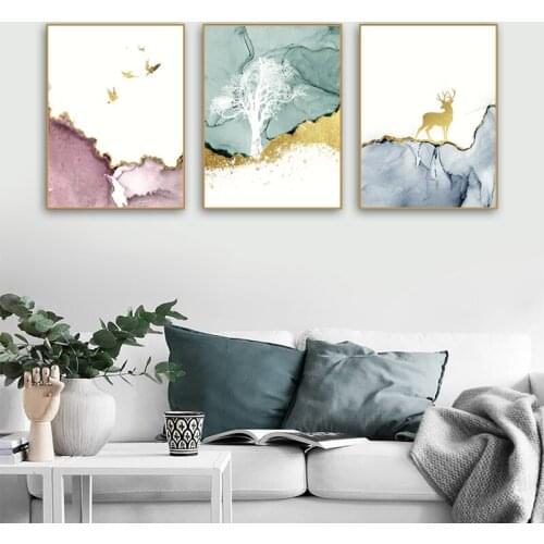 Nordic Abstract Canvas Art Paintings Elk Deer Tree Crane Bird Prints Painting Decorative Posters Wall Pictures for Living Room