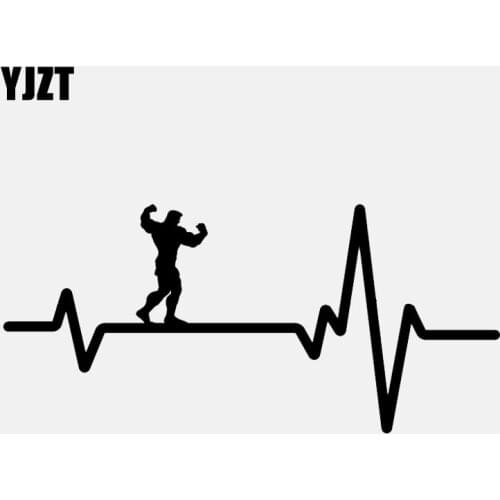 YJZT 16.5CM*7.6CM Car Sticker Flexing Bodybuilding Fitness Guy Heartbeat Vinyl Black/Silver C22-1198