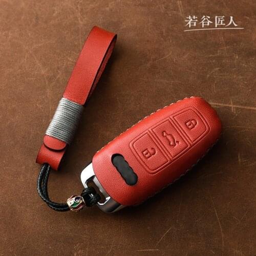 Genuine Leather Key Case Key Cover Protect Bag for For Audi A6 C8 A7 A8 2018 2019 car key