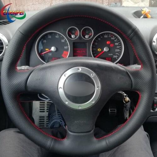 DIY Black Leather Steering Wheel Cover For Audi A3 2000-2003 A4 2003-2005 RS 6 2003 S4 2004-2006 TT 2001-2006 Car Accessories