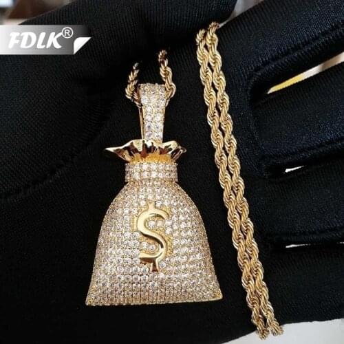 FDLK US Dollar Money Bag Pendant & Tennis Chain Bling Bling Mens Hip hop Necklace Jewelry For Gift