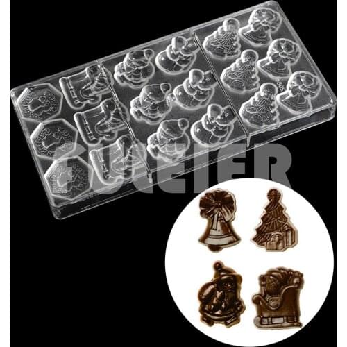 Christmas tree Santa Polycarbonate Chocolate Mold For Baking Candy Mold Pastry Bonbon Mould Confectionery Tool Bakeware