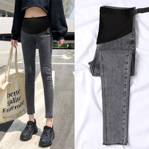 Cotton Material Pregnant womens pants in spring and autumn wear thin belly, high waist, fashionable leg pants,Ninth pants Soft
