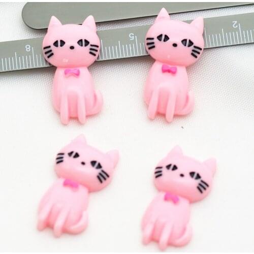 16*32mm Kawaii Rose Bow Pink Resin Cat Miniatures,Resin Flatback Cats,Home DIY Accessories