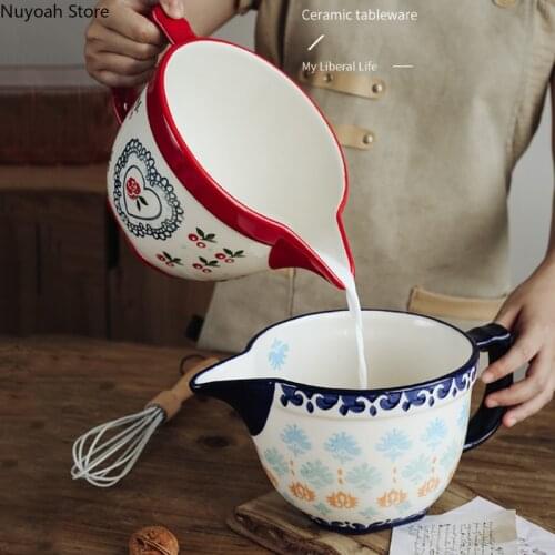 Ceramic Mixing Bowl Household Egg Bowl Baking Bowl Large Capacity 2000ml Mixing Bowl with Handle European-style Kitchen Supplies