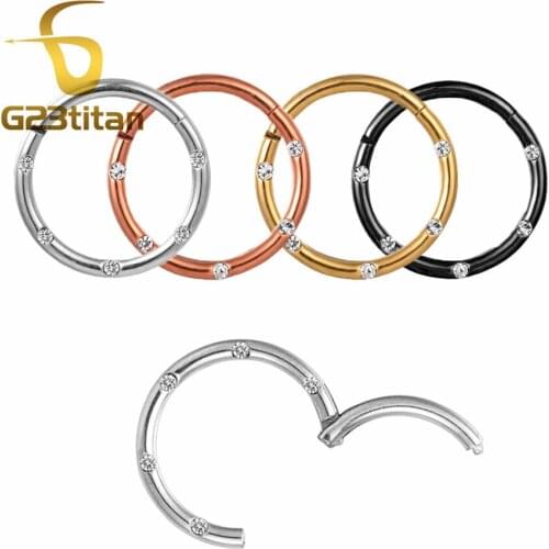 G23titan 16G Universal Body Piercing Jewelry Ear Nipple Lip Septum Piercing Clicker Crystal Titanium Hoop Rings Body Jewelry