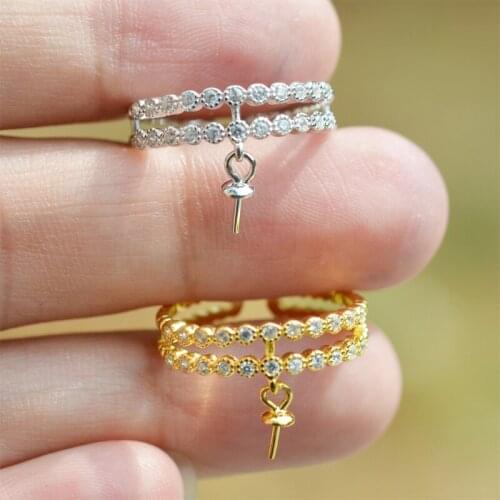 QIAOBEIGE Pearl Mounting 925 Silver Ring Mounting for Pearl/ Coral/ Gem, Sterling Silver Ring diy Setting Wholesale 3pcs/lot