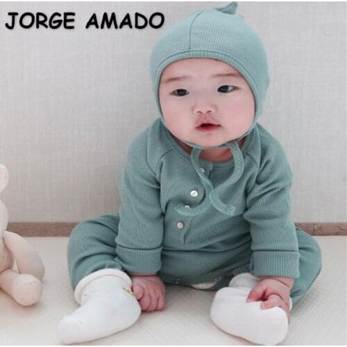 2021 New Autumn Baby Boys Girls Romper Candy Color Cotton Button Bodysuit with Pointed Hat Kids Jumpsuit Newborn E3133
