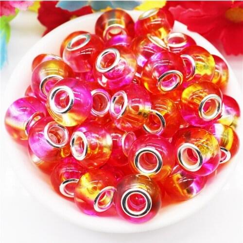 10Pcs Lot Wholesale 14x8mm Large Hole Rondelle Muranos Charms Spacer Beads Fit Pandora Bracelet Bangle Chain for Jewelry Making