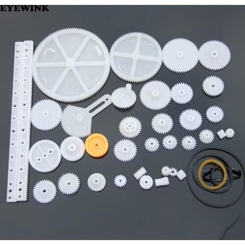 34Pcs Mixed Plastic Gear Motor Gearbox Pulley Worm Gear DIY Robot Toy Car Ship RC Craft Model Child Scientific Repair Toolkit