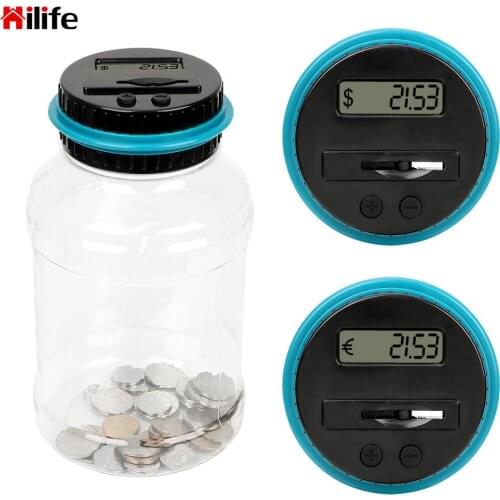 Piggy Bank Battery Powered Digital LCD Screen with Automatic Counter 1.8L For USD EURO ABS Money Saving Box Coins Storage Jar