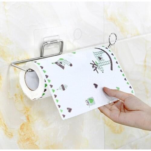 Kitchen non perforated paper towel rack stainless steel non trace paste dishcloth rack toilet storage iron paper towel rack