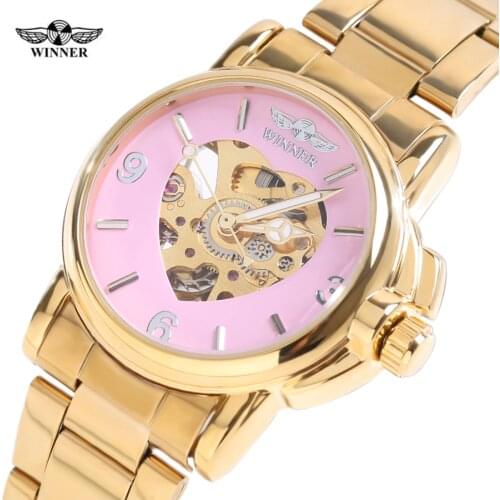 Hot Sell 2016 Automatic Watch Women Winner Brand Watch Fashion Luxury Brand Strap Sport Mechanical Clock Women Gold Watches
