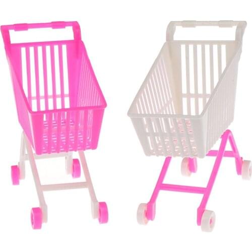 Mini Supermarket Handcart Shopping Utility Cart Mode Storage Toy Doll Accessories Gifts for Kids Pink White Random Color