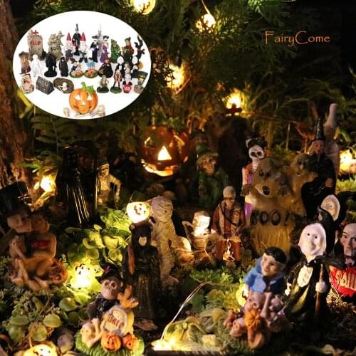 Miniature Halloween Figurine Skeleton Witch Gnome Ghost Pumpkin Resin Figure Vintage Mini Town Graveyard Fairy Garden Decoration