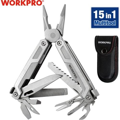 WORKPRO Multi Tool 15-in-1 Pocket Tool multi Pliers Saw Cutters for EDC Stainless Steel Utility Tools with Sheath Multitool