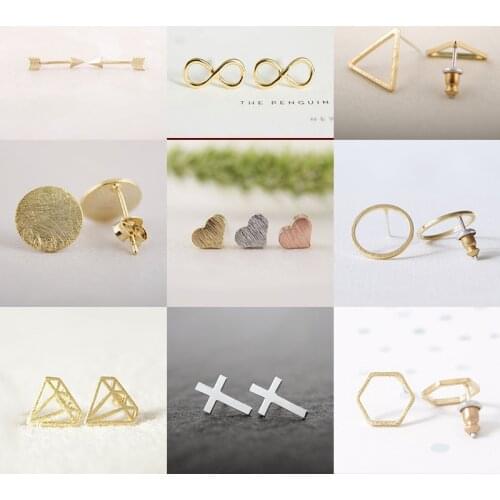Fashion Vintage Earrings Jewelry Brushed Cross Geometric Round Triangle Stud Earring Infinite Wedding Studs Gift for Women Girl