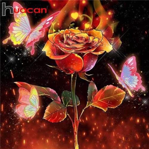 Huacan 5D DIY Diamond Painting Full Square Rhinestones Rose Butterfly Diamond Embroidery Mosaic Flower Home Decor Art