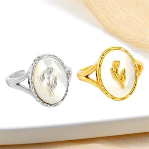 New Exquisite Personality Shell Rose Flower 925 Sterling Silver Jewelry Geometric Oval Popular Opening Rings TYB15