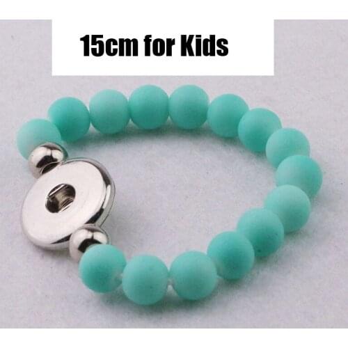 New fashion blue rubber beads elastic bracelets with 18mm metal metal snap button charm 15cm for children kids snap jewelry