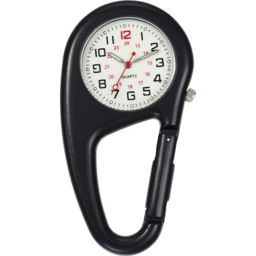 Outdoor Round Dial Arabic Numbers Quartz Analog Clip Carabiner Hook Watch pocket watch Strong luminous FOB watch
