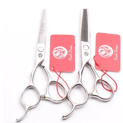Left Hand 6" Purple Dragon JP Barber Makas Silver Cutting Scissors Thinning Shears Professional Hair Scissors Set Of Tool Z8000
