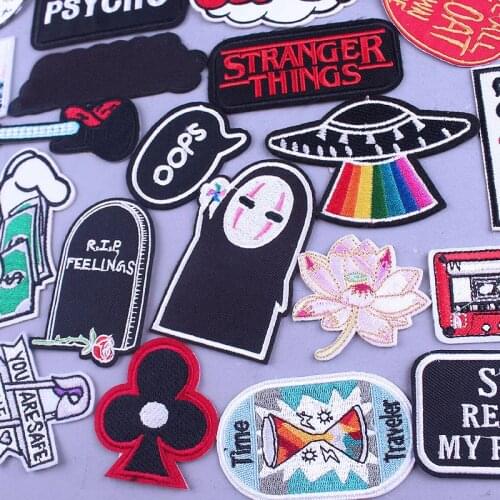 Stranger Things Letter Patch Iron On Patches For Clothing Hippie UFO Embroideried Patches On Clothes Cartoon Patch Rock Badge