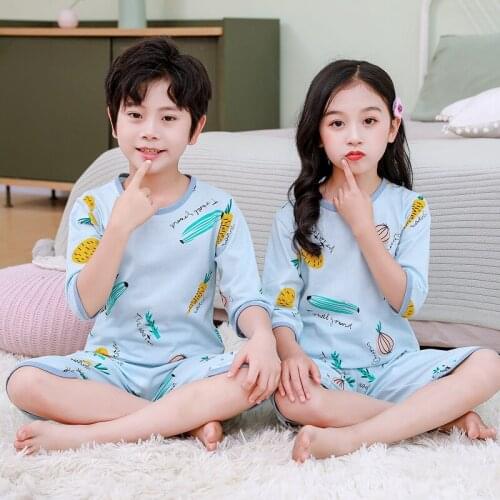 Summer Childrens Pajamas Half Sleeves Pyjamas Kids Tshirt+shorts 2pcs Cartoon Pajamas For Girls Boys Baby Sleepwear Nightwear