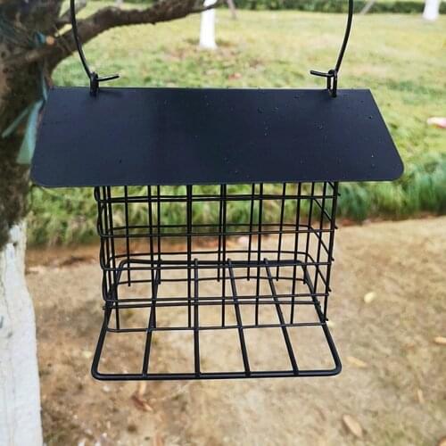 Durable Metal Portable Bird Feeder Fat Ball Food Dispenser Birds Seed Dispenser for Hanging Wild Birds Pets With Hanging Roof