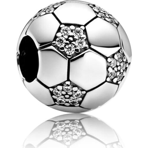 Clear CZ Football Charms for Jewelry Making Fit Original Pandora Charm Bracelet Women Cute Soccer Beads DIY Bijoux Sports Bangle