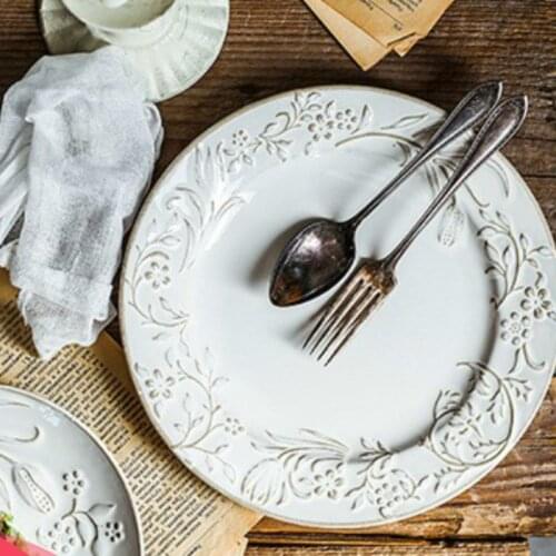 Nordic style handmade embossed plate dinner plate home flat round plate creative tableware salad plate steak plate LB61505