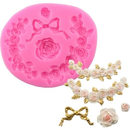 Rose wreath small flower vine ribbon silicone mold fondant chocolate mold cake decoration baking tools