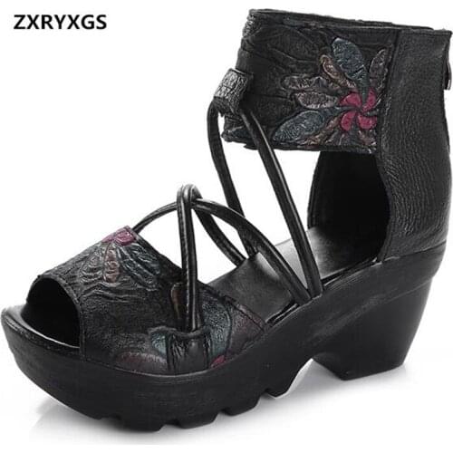 2021 Famous New Summer Fashionable Sandals Women Shoes Cross Belt Hollow Real Genuine Leather Shoes Woman Shoes Wedges Sandals