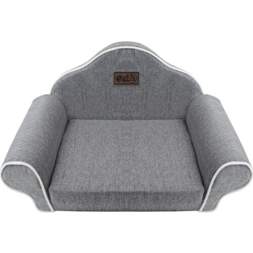 Dog Sofa Bed Removable Luxury Washable Foldable High-Quality Linen Fabric Rebound Sponge Filling with Straw Mat Breathable