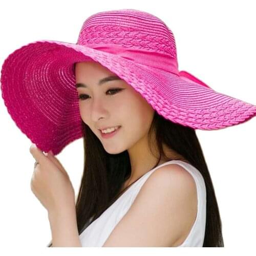 Summer Solid Color Straw Hat Women Big Wide Along The Beach Hat Simple Foldable Sun Hat Sunscreen UV Resistant Panama Sun Cap