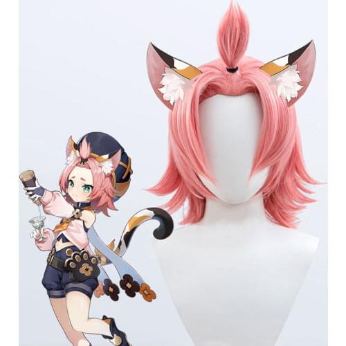Synthetic Wig Short Pink hair Diona Genshin Impact Cosplay wigs for Women Party Cats tail bartender Kätzlein Cocktail