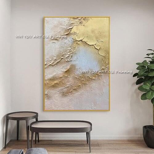 Modern large 100% handmade abstract grey gold foil oil painting mural living room home decoration color canvas art as a gift