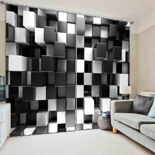 Custom Modern Blackout Curtains For Window Square lattice Curtains For Living Room Bedroom Fashion Creative