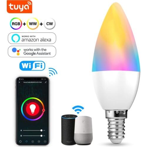 Tuya Smart Wifi LED Bulb E14 RGB CW WW Dimmable LED Lamp Voice Control Magic Candle Bulb 5W Work With Alexa Google Home