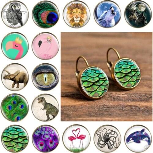 8Seasons Vintage Copper Hoop Earrings For Women Party Glass Round Animals Pattern Punk Style Statement Earrings Jewelry Gifts