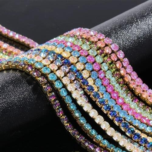 XiChuan 1 Meter Cup Chain Luxury Colored SS4 SS12 SS16 Crystal Sew On Glue On Clothes Decoration Garment Embellishments Claw