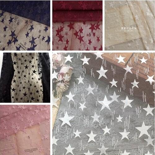 GLACE 5Y/Lot 2 Colours Stars pattern lace fabric DIY home textile curtain background fabric clothing sewing accessories TX128