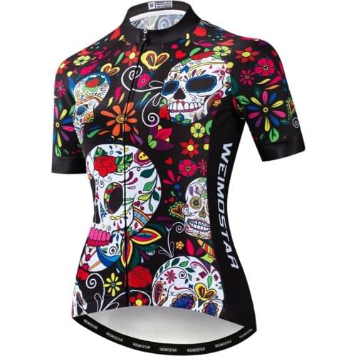 Women Cycling Jersey Skull Short Sleeve Bicycle Shirts Breathable Mountain Bicycle Jerseys Quick Dry