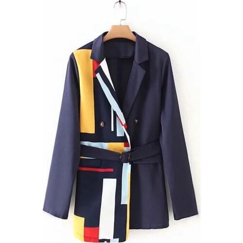 Women Casual Patchwork Colors Long Sleeve Blazer Fashion Irregular Chic Suit Blazer