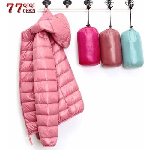 Womens Casual Ultra Light Duck Down Jackets Autumn Winter Warm Hooded Coats Female Windproof Portable Puffer Jacket Down Parkas