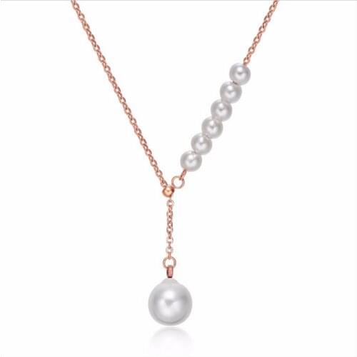 New Arrival Fashion Retro Simulated Pearl Pendant Fashion Rose Gold Stainless Steel Women Necklace High Quality Jewelry AP066