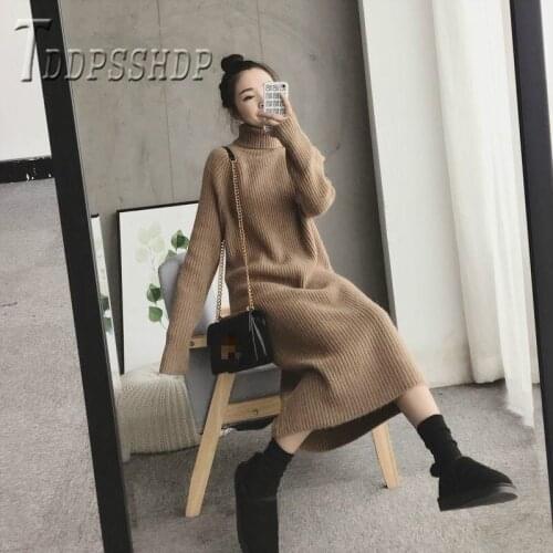 2019 Turtleneck Loose Knitting Women Dress Thick Winter Warm Bottoming Female Dresses