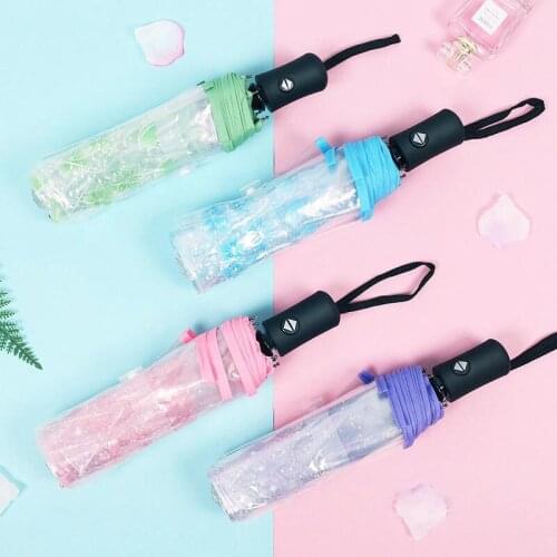Creative Transparent Umbrella Automatic Umbrella Windproof Flower Scattered Color Petal Sunshade Umbrella