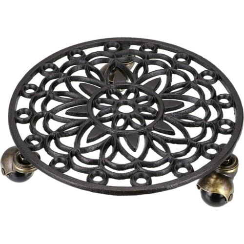 1# Cast Iron Plant Pallet Caddy Plant Pot With Heavy Duty Wheels Round Flower Pot Planter Trolley Casters Rolling Tray Coaster M